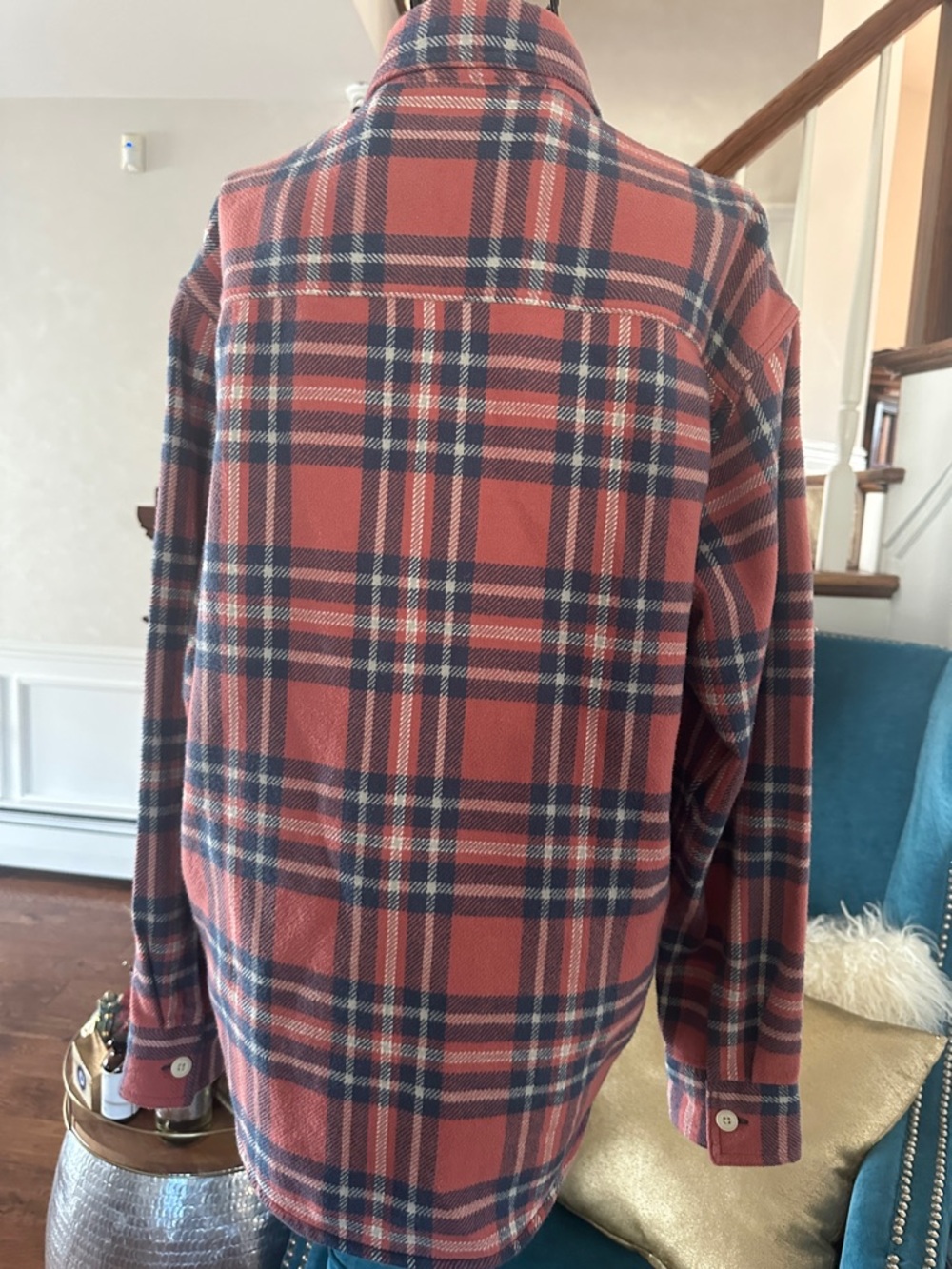 American Eagle Outfitters Pink and Blue Plaid Button-Up Shirt - Picture 4 of 9